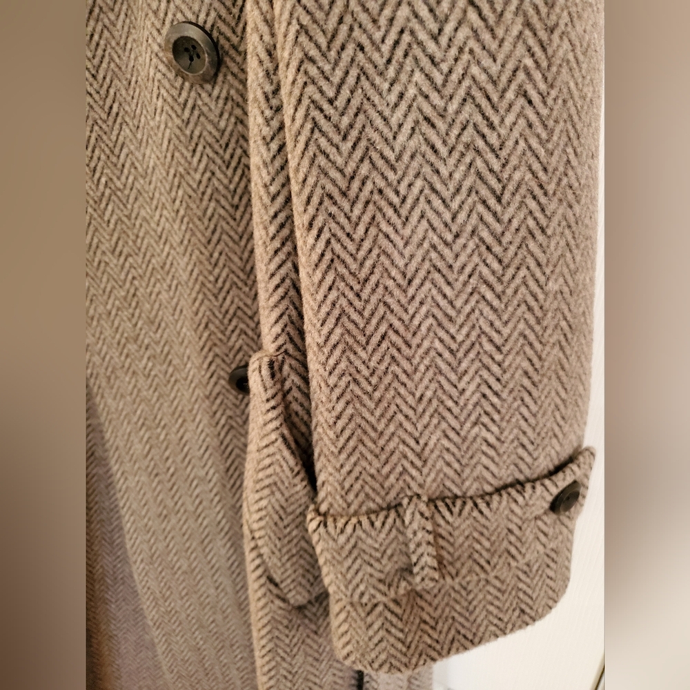 Gorgeous Women's Brown Herringbone Double-Breasted Winter Coat Alpaca Wool - Picture 4 of 15